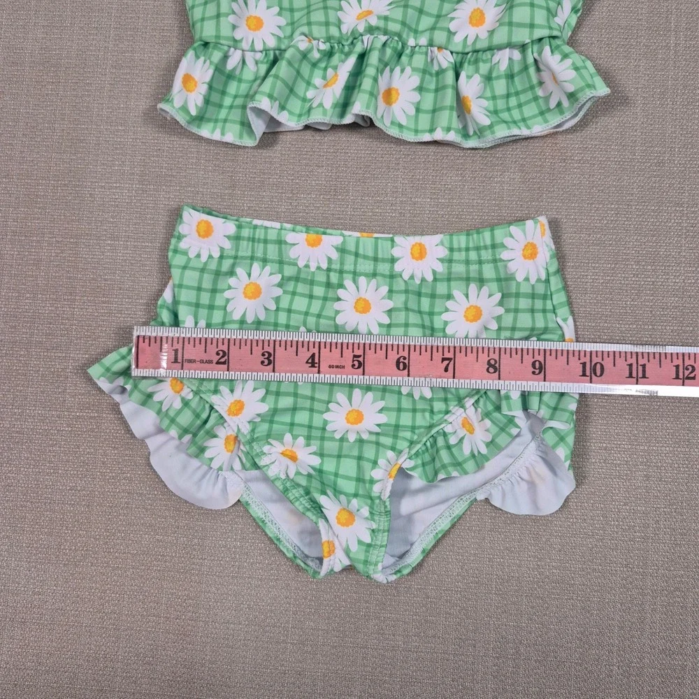 Green Gingham Daisy Ruffle Tankini Swimsuit Set 3-4Y